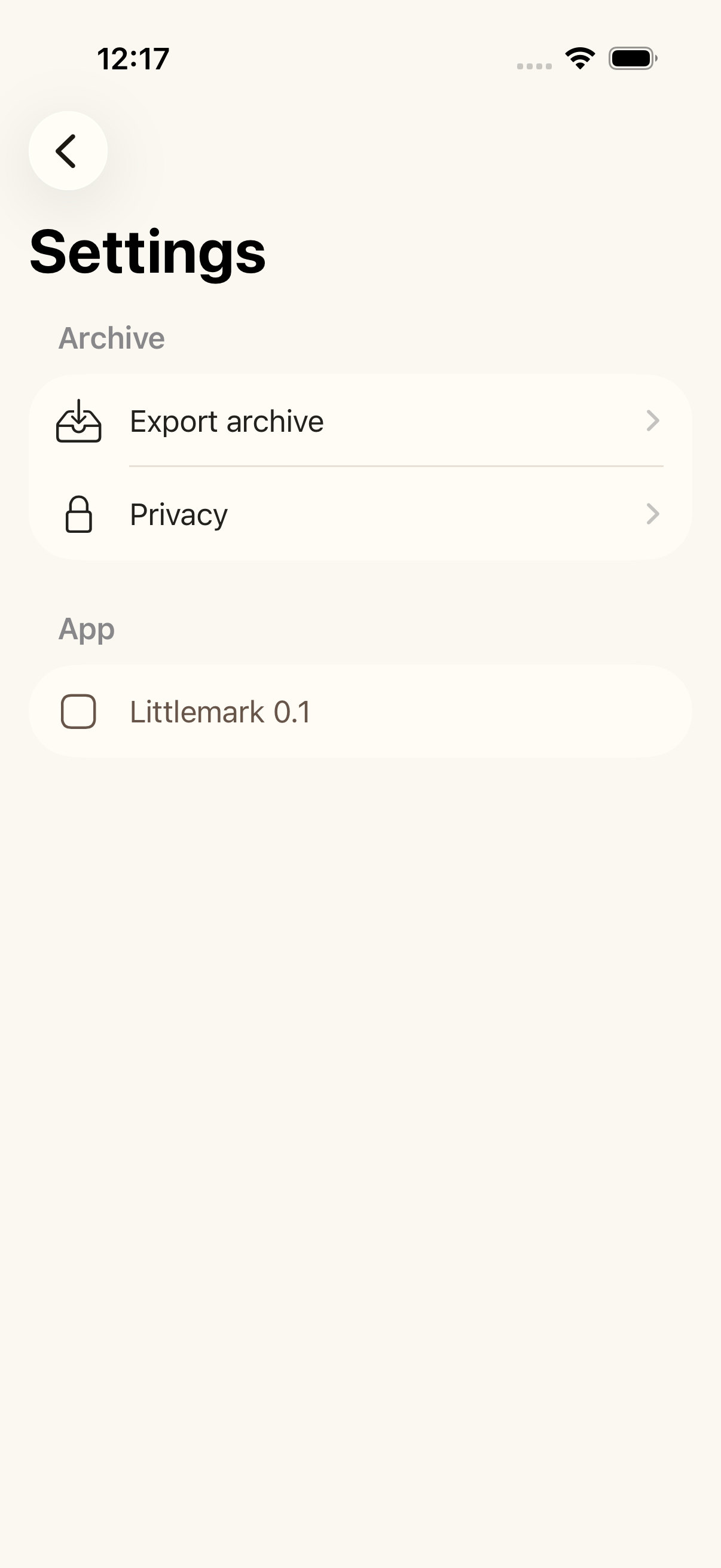 Real Littlemark settings screenshot showing private family controls